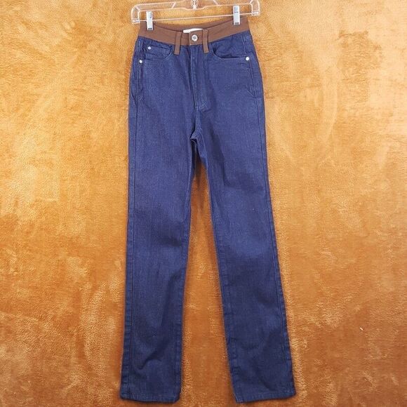 WE WORE WHAT Womens Jeans Size 24 Dark Wash Straight Leg Colorblock Icon - Picture 3 of 10